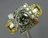 ESTATE WIDE .75CT DIAMOND 18KT TWO TONE GOLD SQUARE BEZEL ENGAGEMENT RING #9804