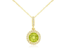 1.06CT DIAMOND & AAA PERIDOT 14KT YELLOW GOLD 3D ROUND HALO FLOATING PENDANT