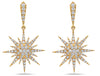 ESTATE LARGE 1.31CT DIAMOND 18KT YELLOW GOLD CLASSIC SNOWFLAKE HANGING EARRINGS