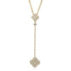 ESTATE .22CT DIAMOND 14KT YELLOW GOLD 4 LEAF CLOVER DOUBLE FLOWER LARIAT PENDANT