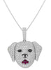 LARGE 2.26CT WHITE & BLACK DIAMOND & AAA RUBY 14K WHITE GOLD HAPPY PUPPY PENDANT