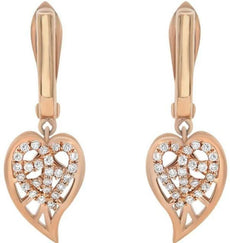 ESTATE .21CT DIAMOND 18KT ROSE GOLD 3D HEART SHAPE LEVERBACK HANGING EARRINGS