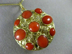 ANTIQUE LARGE AAA CORAL 18KT YELLOW GOLD DOUBLE SIDED FILIGREE PENDANT #16494