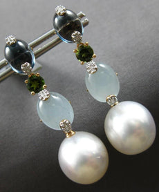 7.29CT DIAMOND & AAA MULTI GEM & AAA SOUTH SEA PEARL 18KT ROSE GOLD FUN EARRINGS