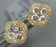 ESTATE .46CT DIAMOND 18KT YELLOW GOLD 4 LEAF CLOVER SQUARE FLOWER STUD EARRINGS
