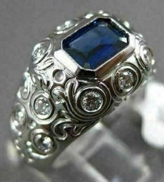 ESTATE 1.49CTW DIAMOND & AAA SAPPHIRE 14KT WHITE GOLD FILIGREE ENGAGEMENT RING