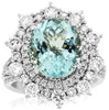 EXTRA LARGE 6.05CT DIAMOND & AAA AQUAMARINE 14KT WHITE GOLD OVAL ENGAGEMENT RING