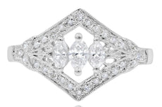 .47CT DIAMOND 14KT WHITE GOLD 3D round & MARQUISE OPEN FILIGREE GEOMETRICAL RING