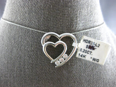 .25CT DIAMOND 14K WHITE GOLD 3D 3 STONE PAST PRESENT FUTURE DOUBLE HEART PENDANT