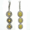 LARGE 3.94CT WHITE & FANCY YELLOW DIAMOND 18KT 2 TONE GOLD OVAL 3 STONE EARRINGS