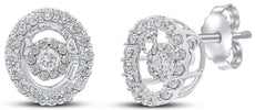 ESTATE .36CT DIAMOND 14KT WHITE GOLD DANCING FLOWER HALO CIRCULAR STUD EARRINGS