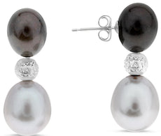 AAA SOUTH SEA & TAHITIAN PEARL 14/18K WHITE GOLD 3D CLASSIC FUN HANGING EARRINGS