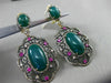 ANTIQUE LARGE 3.19CT DIAMOND & MULTI GEM 14K YELLOW BLACK GOLD FILIGREE EARRINGS