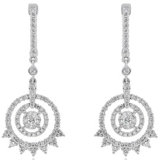 1.25CT DIAMOND 18KT WHITE GOLD MULTI CIRCULAR FLOWER TEAR DROP HANGING EARRINGS