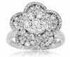 ESTATE WIDE 1.30CT DIAMOND 14KT WHITE GOLD CLASSIC FLOWER HALO CLUSTER LOVE RING