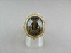 ANTIQUE WIDE 14KT GOLD YELLOW 30.03CT SMOKY TOPAZ & DIAMOND OVAL COCKTAIL RING