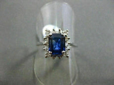 ANTIQUE 1.5CT DIAMOND & AAA SAPPHIRE 14K W GOLD EMERALD CUT HALO ENGAGEMENT RING