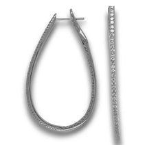 LARGE .66CT DIAMOND 14K WHITE GOLD OVAL INSIDE OUT CLIP ON HOOP HANGING EARRINGS