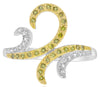 WIDE .25CT WHITE & FANCY YELLOW DIAMOND 14KT WHITE GOLD 3D CRISS CROSS FUN RING