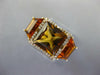 LARGE 6.27CT DIAMOND AAA CITRINE 14K YELLOW GOLD SQUARE & TRAPEZOID 3 STONE RING