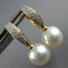 .25CT DIAMOND AAA SOUTH SEA PEARL 18KT YELLOW GOLD 2 ROW HUGGIE HANGING EARRINGS