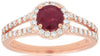 ESTATE 1.28CT DIAMOND & AAA RUBY 14KT ROSE GOLD 3D ROUND HALO ENGAGEMENT RING