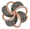 LARGE 1.70CT WHITE & CHOCOLATE FANCY DIAMOND 14KT ROSE GOLD MULTI LEAF FUN RING