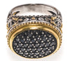 LARGE .66CT BLACK DIAMOND 18KT YELLOW GOLD & 925 SILVER PAVE OVAL FILIGREE RING