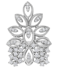 EXTRA LARGE .93CT DIAMOND 18KT WHITE GOLD 3D MULTI LEAF OPEN FILIGREE CROWN RING