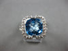 LARGE 4.1CT DIAMOND & AAA BLUE TOPAZ 14KT WHITE GOLD 3D CUSHION & ROUND FUN RING