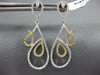 ESTATE LARGE .98CT DIAMOND 18KT 2 TONE GOLD TEAR DROP LOVE KNOT HANGING EARRINGS