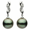 ESTATE .06CT DIAMOND & AAA TAHITIAN PEARL 14K WHITE GOLD SWIRL HANGING EARRINGS