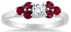 ESTATE .75CT DIAMOND & AAA RUBY 14K WHITE GOLD 3D 7 STONE FLORAL FRIENDSHIP RING
