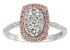WIDE .68CT WHITE & PINK DIAMOND 14KT WHITE & ROSE GOLD CLUSTER RECTANGULAR RING