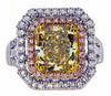 EXTRA LARGE 5.14CT WHITE PINK & FANCY YELLOW DIAMOND 18K GOLD 3D ENGAGEMENT RING