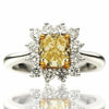ESTATE 1.81CT WHITE & FANCY YELLOW DIAMOND 18KT 2 TONE GOLD HALO ENGAGEMENT RING