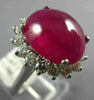 LARGE 11.52CT DIAMOND & AAA CABOCHON RUBY 14KT WHITE GOLD PRINCESS DIANA RING
