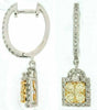 1.18CT WHITE & FANCY YELLOW DIAMOND 14KT WHITE GOLD 3D CLUSTER SQUARE EARRINGS