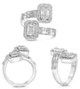 LARGE 1.78CT DIAMOND 14KT WHITE GOLD 3D ROUND & BAGUETTE CLUSTER INVISIBLE RING