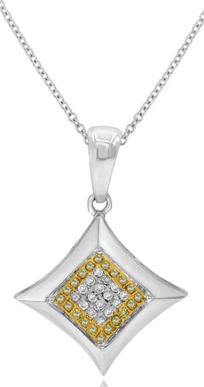 .13CT WHITE & FANCY YELLOW DIAMOND 14KT WHITE GOLD 3D GEOMETRICAL UNISEX PENDANT