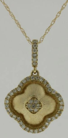 .21CT DIAMOND 14KT YELLOW GOLD MULTI LEAF MATTE & SHINY FLOWER FLOATING PENDANT