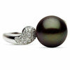ESTATE .26CT DIAMOND & AAA TAHITIAN PEARL 14K WHITE GOLD 3D ROUND WAVE PAVE RING