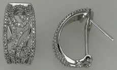 WIDE .57CT DIAMOND 14KT WHITE GOLD 3D SEMI CIRCULAR FILIGREE CLIP ON EARRINGS