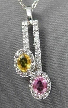 ANTIQUE 1.0CT DIAMOND AAA PINK & YELLOW SAPPHIRE 14K WHITE GOLD FLOATING PENDANT