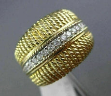 ESTATE WIDE .25CT ROUND DIAMOND 14KT WHITE & YELLOW GOLD 3D MULTI ROW BEAD RING