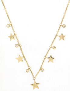 .11CT DIAMOND 14KT YELLOW GOLD 3D ROUND MULTI STAR BY THE YARD FUN LOVE NECKLACE