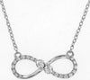 ESTATE .10CT DIAMOND 14KT WHITE GOLD 3D TWO STONE INFINITY LOVE NECKLACE