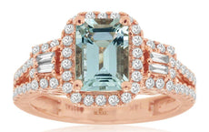 1.98CT DIAMOND & AAA AQUAMARINE 14KT ROSE GOLD 3D HALO OCTAGON ENGAGEMENT RING
