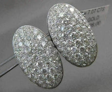 ESTATE LARGE 7.07CTW DIAMOND 18KT WHITE GOLD OVAL FILIGREE PAVE CLIP ON EARRINGS