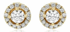 ESTATE .61CT DIAMOND 14KT YELLOW GOLD 3D SOLITAIRE ROUND HALO STUD EARRINGS